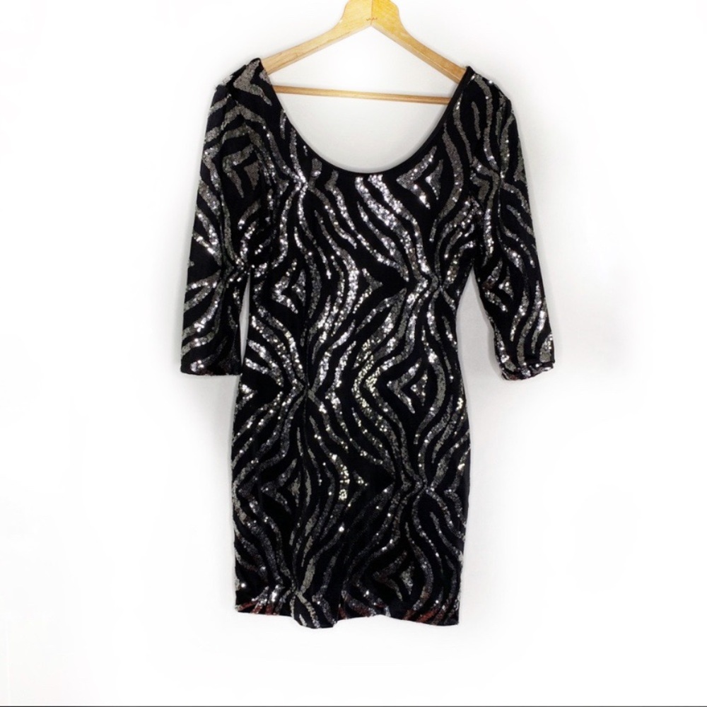 Charlotte Russe Black & Silver Metallic Eras Sequin Shimmer Cocktail Dress